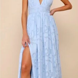 Lulu's Blue Plunge Maxi Sundress